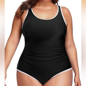 NWT Daci Women Plus Size Athletic Tummy Control Ruched Bathing Suit with U-Back